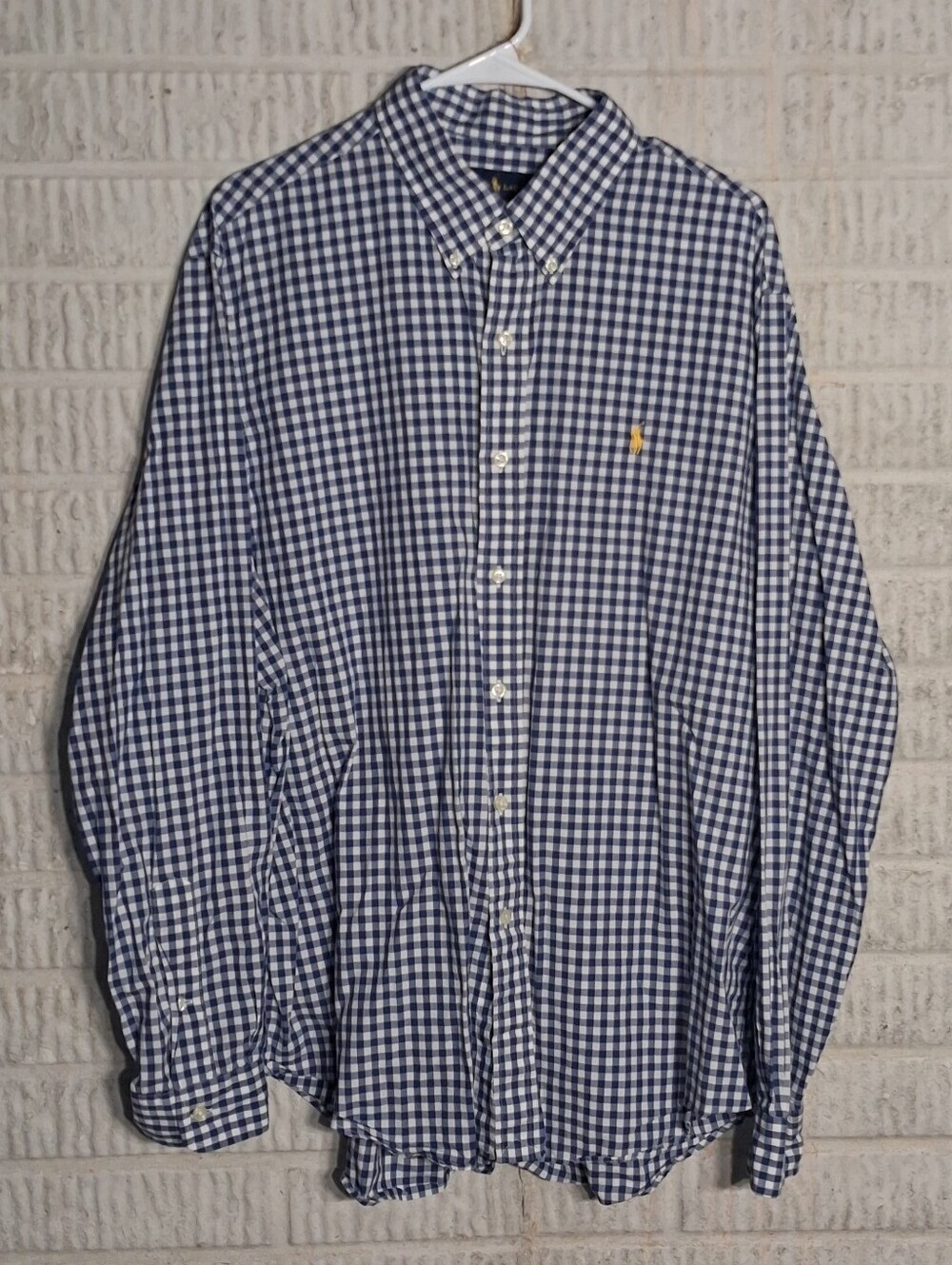 Ralph Lauren Men's Navy & White Gingham Long Sleeve Button-Down Shirt - Size XL